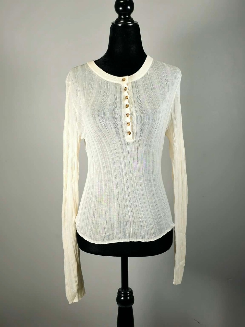 NWT GAP Cream Ribbed Knit Henley sweater top